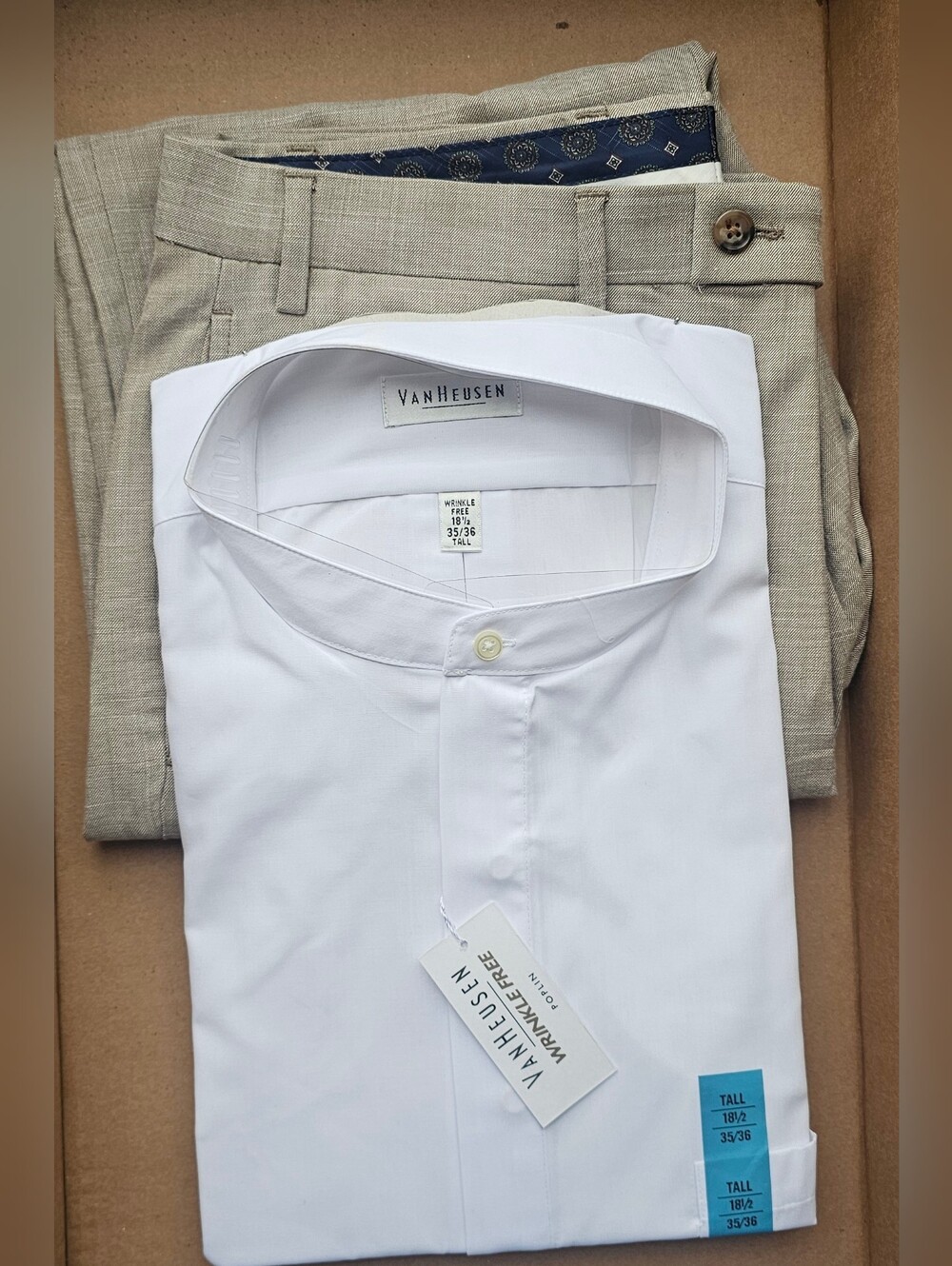 Men's Dress Van Heusen Tall White Shirt 18.5 35/36 &Lauren Ralph Pant 36x32L
